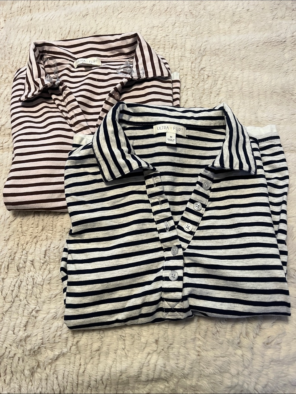 Ultra Flirt Junior Striped Polo Set - Blue, Grey & Light Pink, brown